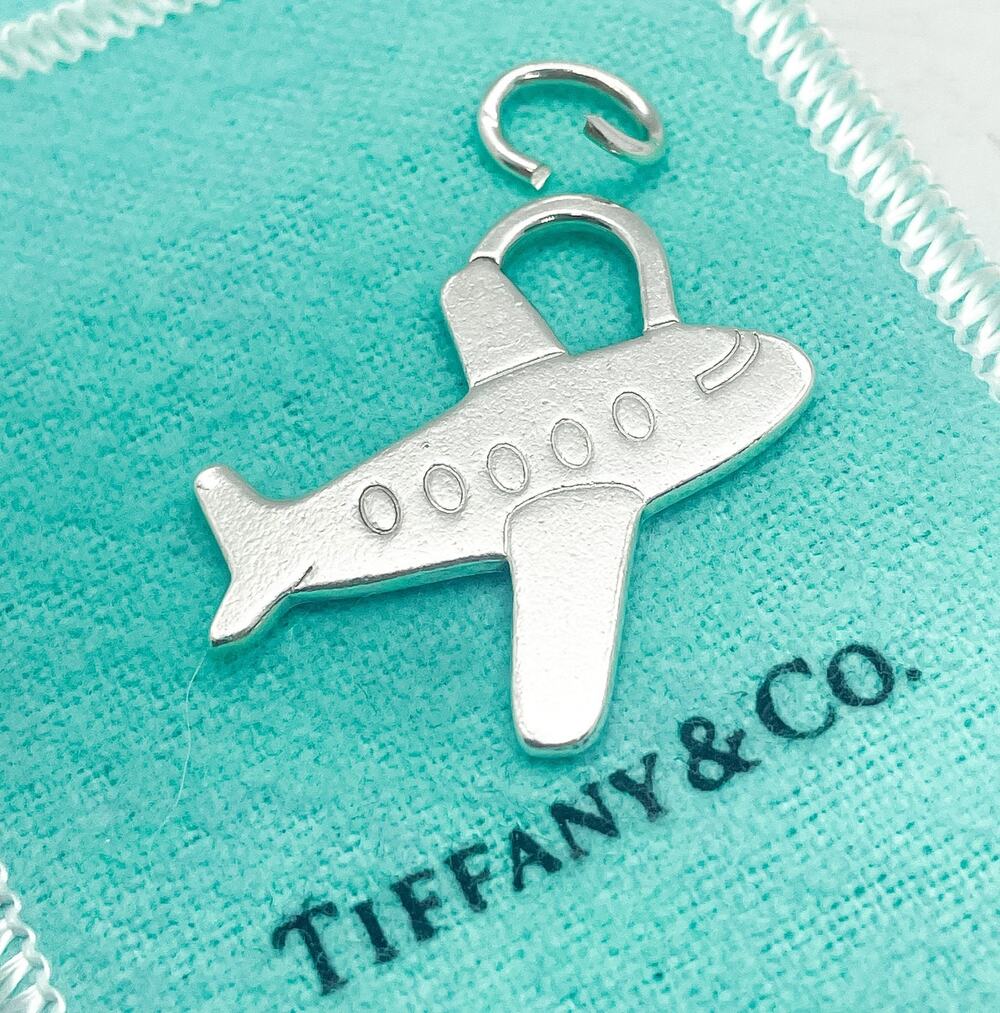 Tiffany & Co. Airplane Plane Flat Charm Pendant Sterling Silver (Cut Jump Ring)